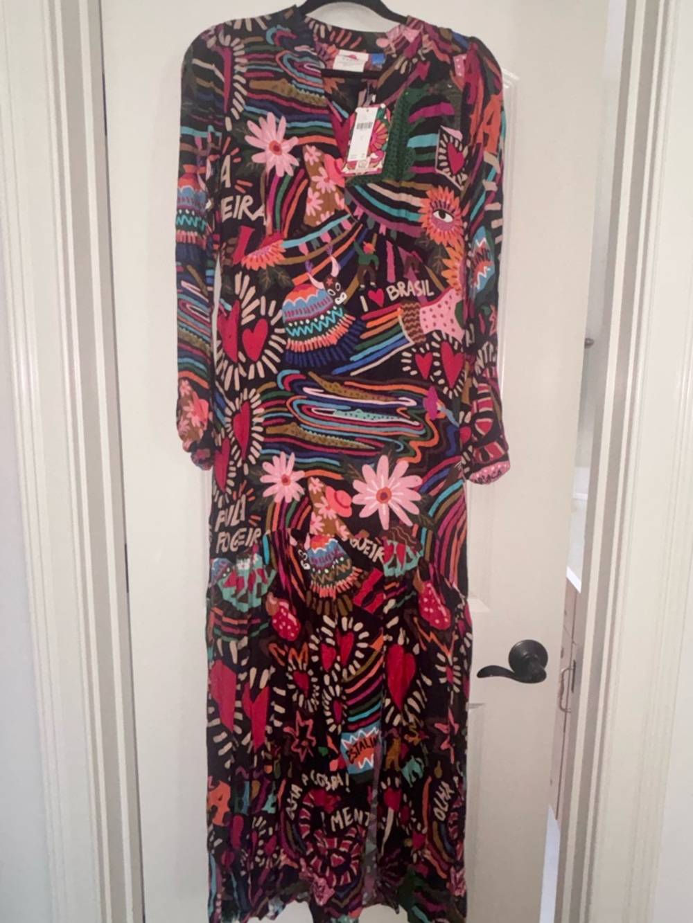 FARM Rio Black Multi-Color Floral & Heart Print Maxi Dress